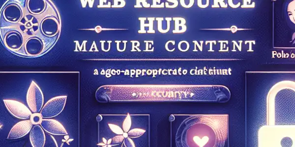 A modern computer screen displaying a fictional adult content website, surrounded by elements of Japanese cinema and a secure atmosphere.