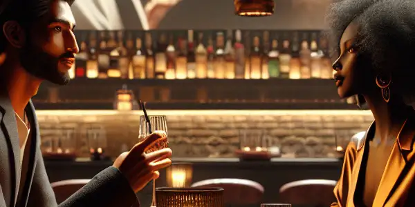 A cozy café scene featuring a flirtatious couple, embodying romance and modern Korean aesthetics.